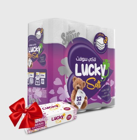 لاكي سوفت ٣٢ رول + حبة مناديل